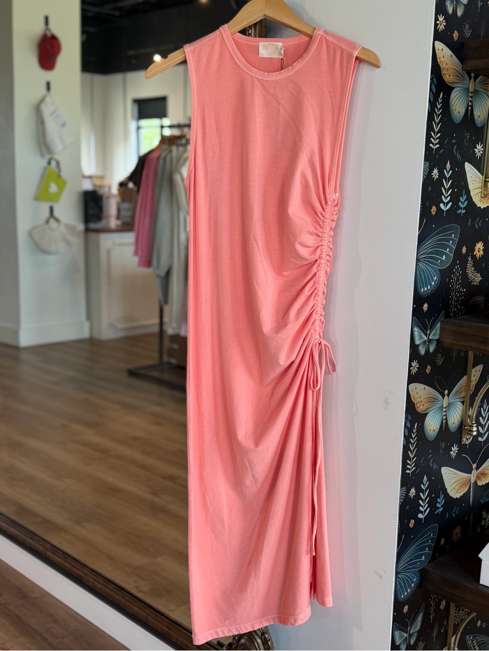 Nation LTD Coral Pink Ruched Side Maxi Dress